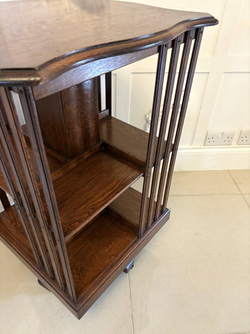 Antique Edwardian Oak Revolving Bookcase - Image 7